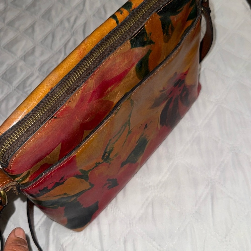 Patricia Nash Red and Brown Crossbody Bag with Floral Pattern
